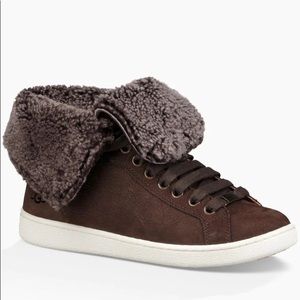 UGG Starlyn Shearling Lined Sneaker in Brown Leather